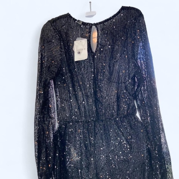 Elegant Black Sequin Dress with long sleeves Forever 21 S NWT - Picture 2 of 5